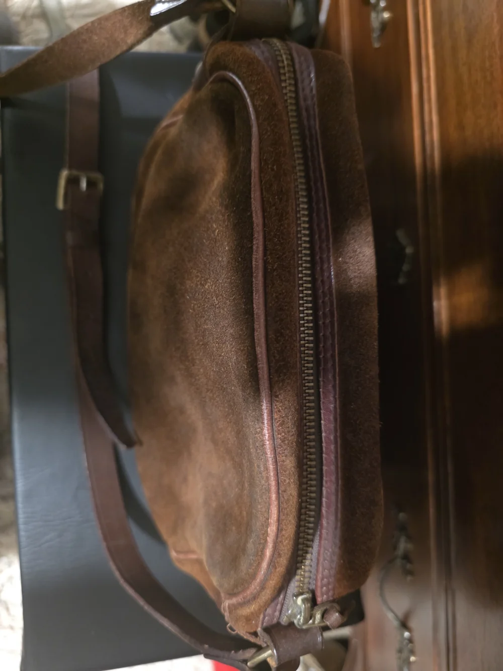 Suede Brown Men's Messenger Crossbody Bag with Adjustable Strap